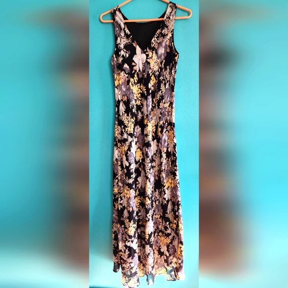 Alyn Paige navy blue, bluish pewter, offwhite floral sleeveless dress Size 7/8 - Picture 2 of 7